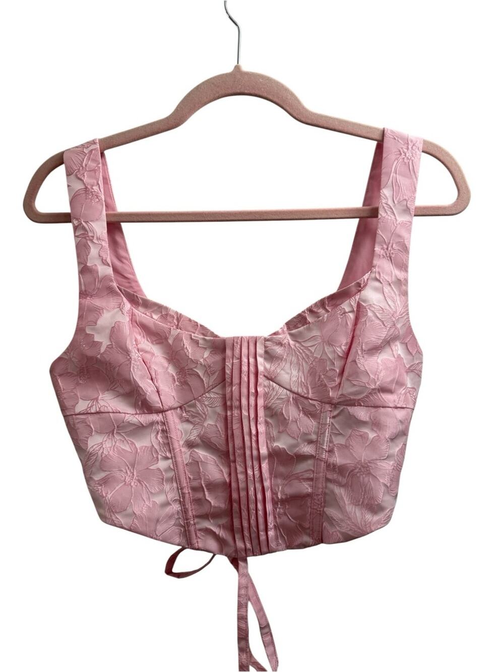 For Love & Lemons Revolve Pink Mira Corset Crop Top